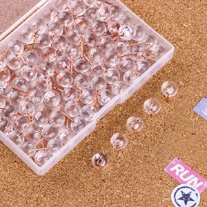 Yalis Push Pins 1/3 Inch Rose Gold Map Tacks 100-Count Large Size Pins Rose Gold Steel Point and Transparent Plastic Round Head (Rose Gold)