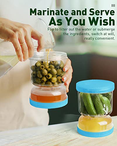 AIxibu Pickle Jar with Strainer Flip,40oz Pickle Flip Jar With Double Leak Proof,Food Storage Container of Pickles(1PCS)-Blue