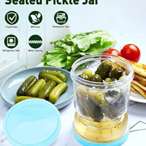 AIxibu Pickle Jar with Strainer Flip,40oz Pickle Flip Jar With Double Leak Proof,Food Storage Container of Pickles(1PCS)-Blue