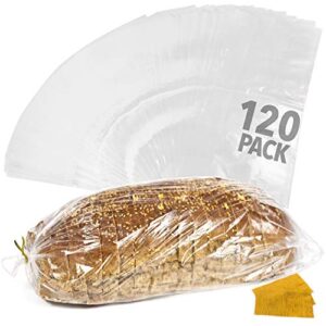 [120 pack] plastic bread bags for homemade bread or bakery – heavy duty bread loaf bags with ties – clear bread wrappers storage packaging – reusable bag for large loaves – 8” x 4” x 18”