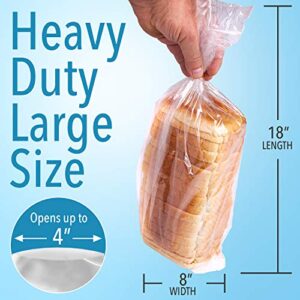 [120 Pack] Plastic Bread Bags for Homemade Bread or Bakery - Heavy Duty Bread Loaf Bags with Ties - Clear Bread Wrappers Storage Packaging - Reusable Bag for Large Loaves - 8” x 4” x 18”