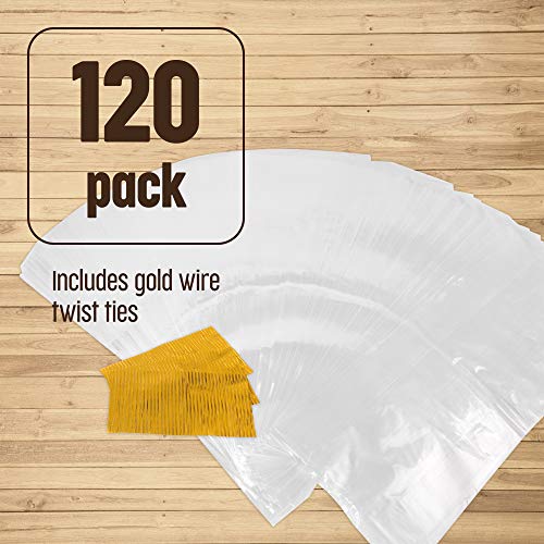 [120 Pack] Plastic Bread Bags for Homemade Bread or Bakery - Heavy Duty Bread Loaf Bags with Ties - Clear Bread Wrappers Storage Packaging - Reusable Bag for Large Loaves - 8” x 4” x 18”