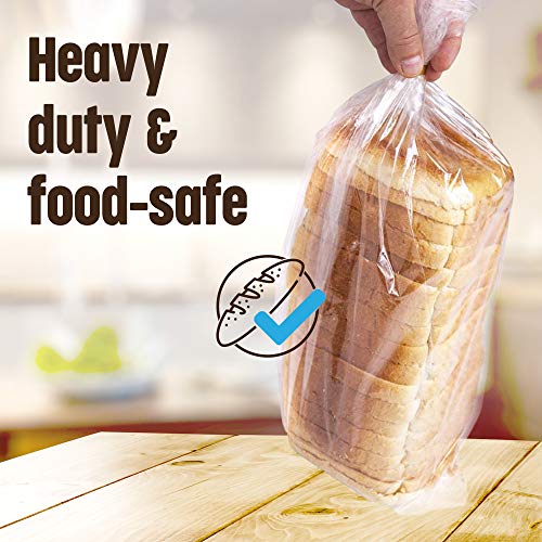 [120 Pack] Plastic Bread Bags for Homemade Bread or Bakery - Heavy Duty Bread Loaf Bags with Ties - Clear Bread Wrappers Storage Packaging - Reusable Bag for Large Loaves - 8” x 4” x 18”