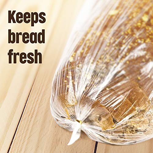 [120 Pack] Plastic Bread Bags for Homemade Bread or Bakery - Heavy Duty Bread Loaf Bags with Ties - Clear Bread Wrappers Storage Packaging - Reusable Bag for Large Loaves - 8” x 4” x 18”