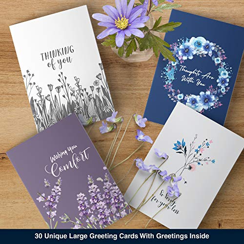 Dessie Unique Sympathy Cards With Greetings Inside, Envelopes and Matching Sealing Stickers. Includes Sturdy Storage Box, 30 Large Cards