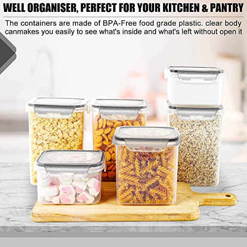 VERONES Cereal Storage Container Set, 36pcs Airtight Food Storage Containers, BPA Free Kitchen Pantry Organization for Flour, Sugar, Cereal Plastic Canisters with Black Locking Lids