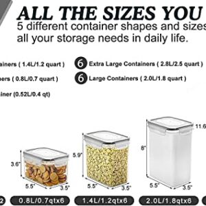 VERONES Cereal Storage Container Set, 36pcs Airtight Food Storage Containers, BPA Free Kitchen Pantry Organization for Flour, Sugar, Cereal Plastic Canisters with Black Locking Lids