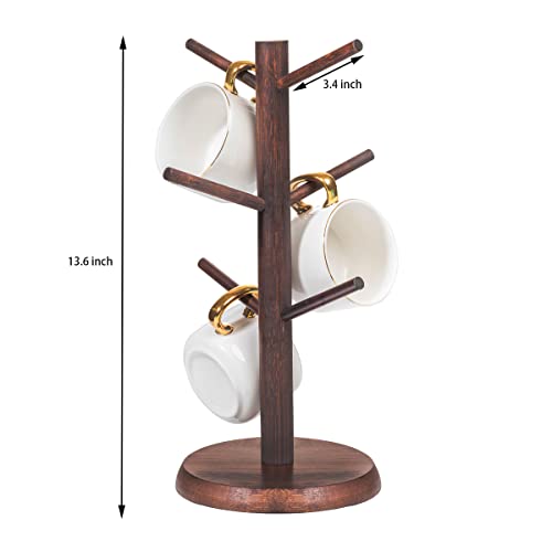 Dorhors Coffee Mug Holder,Coffee Mug Tree,Coffee Organizer Station with 6 Hooks,Wood Coffee Mug Holders for Counter,Coffee Bar Accessories and Decor,Walnut