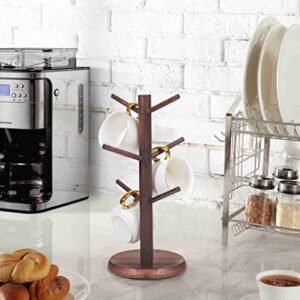 Dorhors Coffee Mug Holder,Coffee Mug Tree,Coffee Organizer Station with 6 Hooks,Wood Coffee Mug Holders for Counter,Coffee Bar Accessories and Decor,Walnut