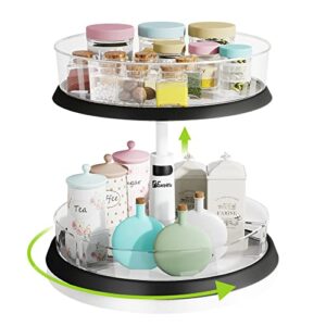 2-tier lazy susan turntable and height adjustable cabinet organizer with 1x large bin and 3 x divided bins, removable, clear spice rack organizer for cabinet, pantry, kitchen (2 tier w/bins)