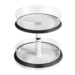 2-Tier Lazy Susan Turntable and Height Adjustable Cabinet Organizer with 1x Large Bin and 3 x Divided Bins, Removable, Clear Spice Rack Organizer for Cabinet, Pantry, Kitchen (2 Tier w/Bins)