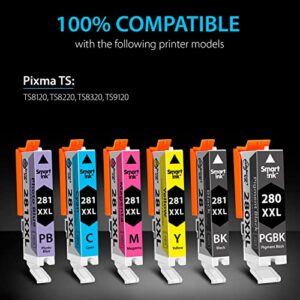 Smart Ink Compatible Ink Cartridge Replacement for Canon PGI-280XXL CLI-281XXL PGI 280 CLI 281 to use with Pixma ​TS9120 TS8320 TS8220 TS8120 (PGBK & BK/C/M/Y/PB) 6 Combo Pack