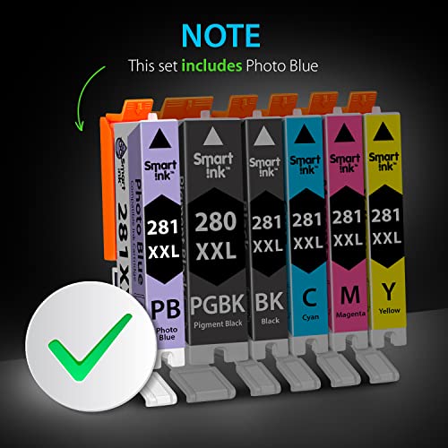 Smart Ink Compatible Ink Cartridge Replacement for Canon PGI-280XXL CLI-281XXL PGI 280 CLI 281 to use with Pixma ​TS9120 TS8320 TS8220 TS8120 (PGBK & BK/C/M/Y/PB) 6 Combo Pack