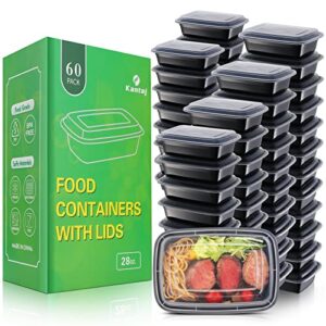 kantaj 60-pack plastic food containers with lids (28 oz) meal prep container reusable (60 lids + 60 containers) to go containers for food, bpa-free, freezer, microwave, dishwasher safe. sturdy