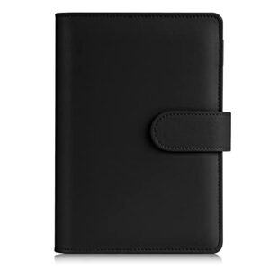 sooez a6 notebook binder, 6 ring planner with stylish design, loose leaf personal organizer binder cover with magnetic buckle closure, pu leather binder for women with macaron colors (black)