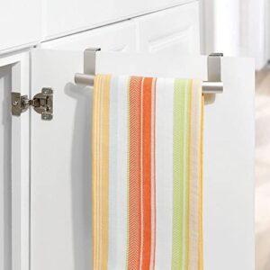 mDesign Steel Over Door Curved Towel Bar Storage, Hanger for Cabinet or Cupboard, Holder Rack for Kitchen, Bathroom - Holds Hand/Dish Towels, Washcloths - Spira Collection - Satin