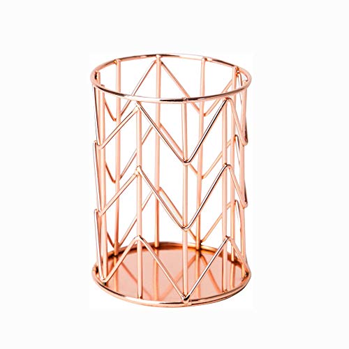 Pen Holder for Desk, Make Up Brush Holder Rose Gold Metal Wire Pencil Cup Holders