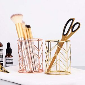 Pen Holder for Desk, Make Up Brush Holder Rose Gold Metal Wire Pencil Cup Holders