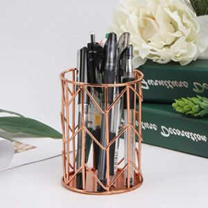 Pen Holder for Desk, Make Up Brush Holder Rose Gold Metal Wire Pencil Cup Holders