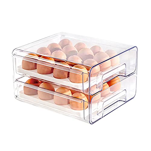 Egg Holder for Refrigerator 32 Grid Egg Basket Double Layer Egg Storage with Lids Multifunctional Food Organizer Reusable Fruit Vegetables Meal Fresh Container (Egg Container)