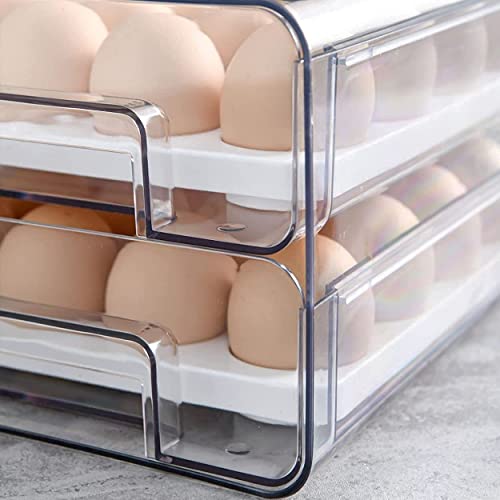 Egg Holder for Refrigerator 32 Grid Egg Basket Double Layer Egg Storage with Lids Multifunctional Food Organizer Reusable Fruit Vegetables Meal Fresh Container (Egg Container)