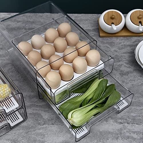 Egg Holder for Refrigerator 32 Grid Egg Basket Double Layer Egg Storage with Lids Multifunctional Food Organizer Reusable Fruit Vegetables Meal Fresh Container (Egg Container)