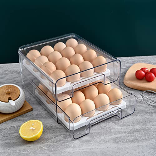 Egg Holder for Refrigerator 32 Grid Egg Basket Double Layer Egg Storage with Lids Multifunctional Food Organizer Reusable Fruit Vegetables Meal Fresh Container (Egg Container)