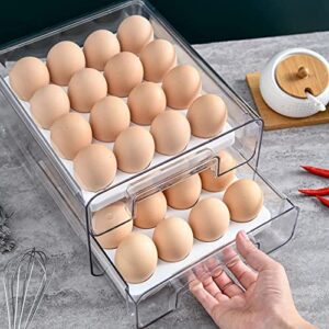 Egg Holder for Refrigerator 32 Grid Egg Basket Double Layer Egg Storage with Lids Multifunctional Food Organizer Reusable Fruit Vegetables Meal Fresh Container (Egg Container)