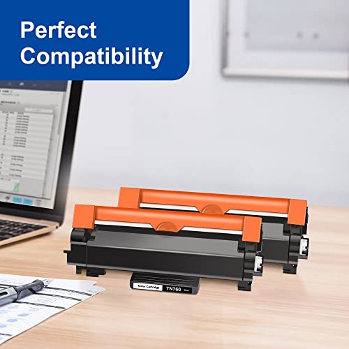 TN760 Toner Cartridge Replacement Compatible for Brother TN760 TN-760 TN730 to Use with HL-L2350DW HL-L2395DW HL-L2390DW HL-L2370DW MFC-L2750DW MFC-L2710DW DCP-L2550DW (Black,2 Pack)