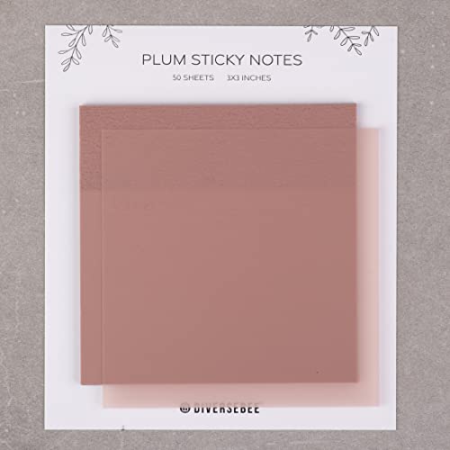 DiverseBee 50 Sheets Pastel Transparent Sticky Notes, 3x3” Clear Sticky Tabs, Translucent Page Flags Book Markers Stickers, Planner Accessories, Bible Journaling Study Office School Supplies (Plum)