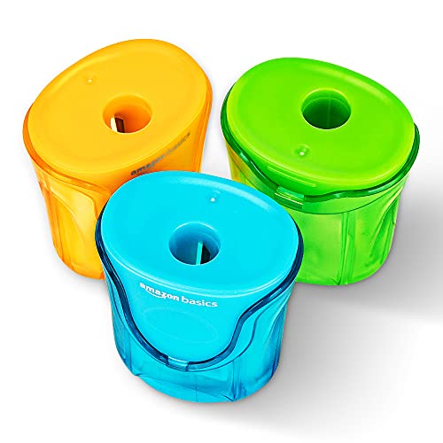 Amazon Basics School Pencil Sharpener, 1 Hole, 3-Pack