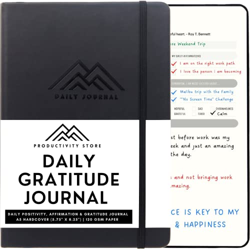 Best Daily Journal for Men & Women for Mindfulness, Productivity, Happiness & Self Care | Gratitude Journal, Affirmation Journal, Positivity Journal, Manifestation Journal, Self-Care Journal, Habit Tracker & Daily Journal with Prompts (Black)