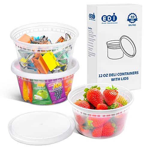 EDI [12 OZ, 25 Sets] Plastic Deli Food Storage Containers with Airtight Lids | Microwave-, Freezer-, Dishwasher-Safe | BPA Free | Heavy-Duty | Meal Prep | Leakproof | Recyclable