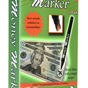 Money Marker (12 Counterfeit Pens) - Counterfeit Bill Detector Pen with Upgraded Chisel Tip - Detects Fake Counterfit Bills, Universal Currency Detectors Pack