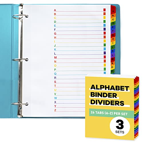 Alphabet Binder Dividers for 3 Ring Binder (3 Sets x 26 Tabs) Binder Tabs Dividers - 3 Ring Binder Dividers with Tabs - Tabs for Binders with Table of Contents Page - ABC A-Z Dividers // Paper Plan