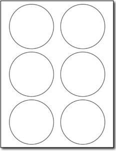 white 3 1/3″ round large circle labels – 6 labels per sheet – for inkjet & laser printers – 25 sheets / 150 labels