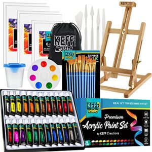 keff acrylic paint set for adults – art painting supplies kit with tabletop easel, brushes, canvas, acrylic, palette, paint knives & cup for professional & beginners