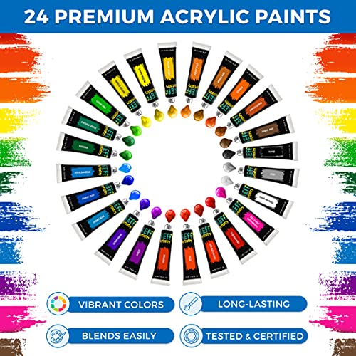 KEFF Acrylic Paint Set for Adults - Art Painting Supplies Kit with Tabletop Easel, Brushes, Canvas, Acrylic, Palette, Paint Knives & Cup for Professional & Beginners