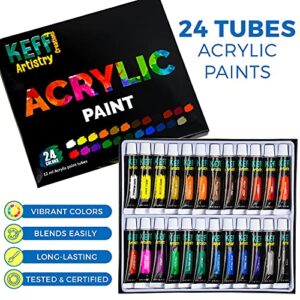 KEFF Acrylic Paint Set for Adults - Art Painting Supplies Kit with Tabletop Easel, Brushes, Canvas, Acrylic, Palette, Paint Knives & Cup for Professional & Beginners