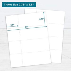 PrintWorks Raffle Tickets, Perforated Cardstock for Tickets with Tear-Away Stubs, 8.5 x 11, 67lb/147gsm, 4 Tickets Per Sheet, 250 Sheets, 1000 Tickets Total, White (04295) (2.75 x 8.5)