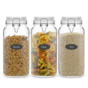 airtight glass jars with lids set of 3. 78oz glass jar with lid and 6 silicone seals! large glass food storage containers. square mason jar, candy jar, flour jar, pasta containers for pantry