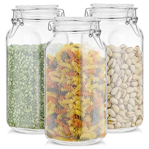 Airtight Glass Jars with Lids Set of 3. 78oz Glass Jar with Lid and 6 Silicone Seals! Large Glass Food Storage Containers. Square Mason Jar, Candy Jar, Flour Jar, Pasta Containers for Pantry