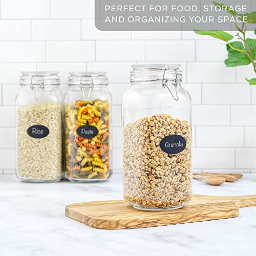 Airtight Glass Jars with Lids Set of 3. 78oz Glass Jar with Lid and 6 Silicone Seals! Large Glass Food Storage Containers. Square Mason Jar, Candy Jar, Flour Jar, Pasta Containers for Pantry