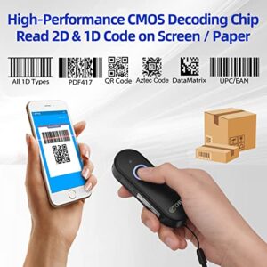 Mini 2D Bluetooth Barcode Scanner 2.4G Wireless Barcode Scanner, 2-in-1 Portable 1D 2D QR Code Scanner Work with iOS Android iPhone iPad Tablet Windows PC POS for Store Warehouse Inventory Library