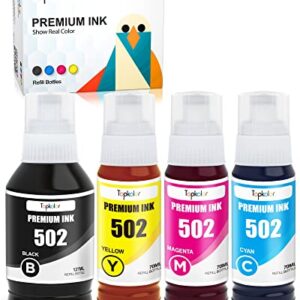 Topkolor Compatible T502 502 Refill Ink Bottle Kit for ET-2760 ET-2750 ET-3750 ET-4760 ET-4750 ET-3760 ET-3710 ET-3700 ET-2700 ST-2000 ST-3000 ET-2803 Printer, 4-Pack