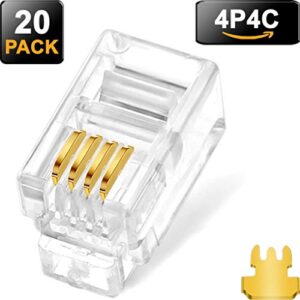 NECABLES 20Pack Telephone Modular Plug RJ9/RJ10/RJ22 4P4C Connector for Phone Handset Cord (Compatible with Both Solid and Stranded Wire)