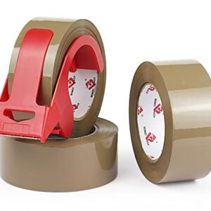 BOMEI PACK 3 Pack Heavy Duty Brown Packing Tape with Dispenser, 2.6 mil, 1.88 inch x 110 Yards, Brown Tape Refills for Industrial Shipping Box Packaging Tape for Moving, Office, & Storage