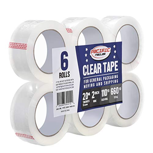 Clear Packing Tape, 2 Inch Wide, 2.0mil Thickness, 110 Yard Per Roll [Pack of 6 Rolls]