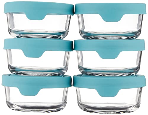 Anchor Hocking TrueSeal Glass Food Storage Containers with Airtight Lids, 2-Cup, Mineral Blue, Pack of 6