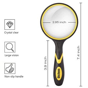 Lnchett Magnifying Glass, 75mm Non-Scratch Quality Glass Lens, Thickened Rubbery Frame, 4.5oz Lightweight, Perfect for Seniors & Kids